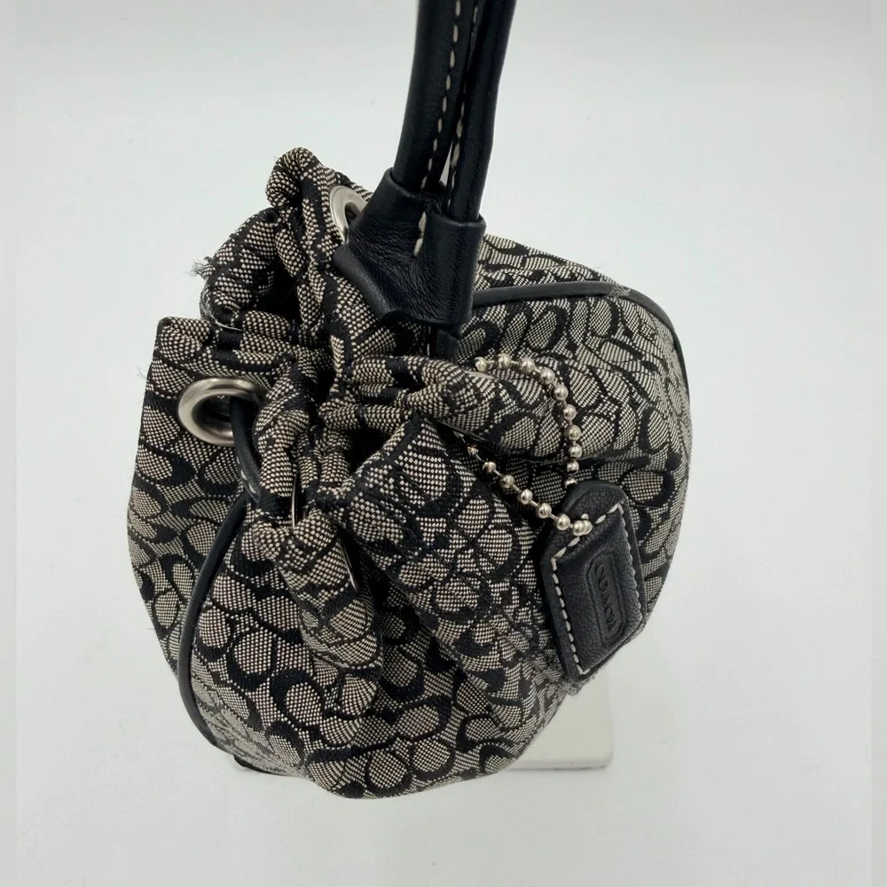 Coach Signature Mini C Drawstring Wristlet Pouch Black Jacquard Y2K